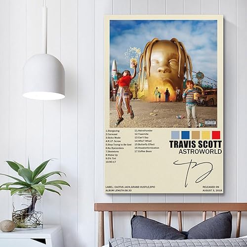 Miniatura 5 de VENBER Póster de rapero Travis de Astroworld Scott, cubierta de álbum, pintura, lienzo, divertidos pósteres de pared, impresiones artísticas de