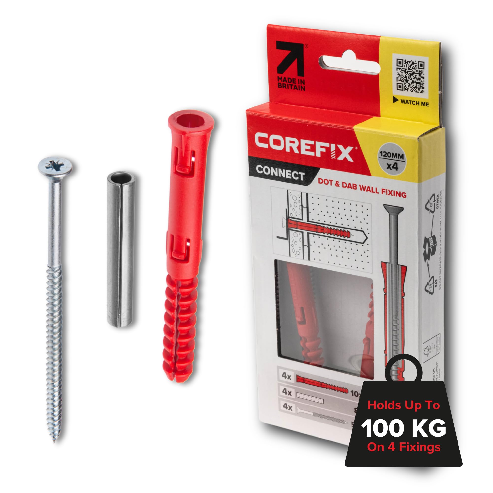 Metex Online Ltd Corefix 120 Heavy Duty Dot & Dab Wall Plasterboard Fixing for TVs, Cabinets, Radiators, & Shelving 4 Pack