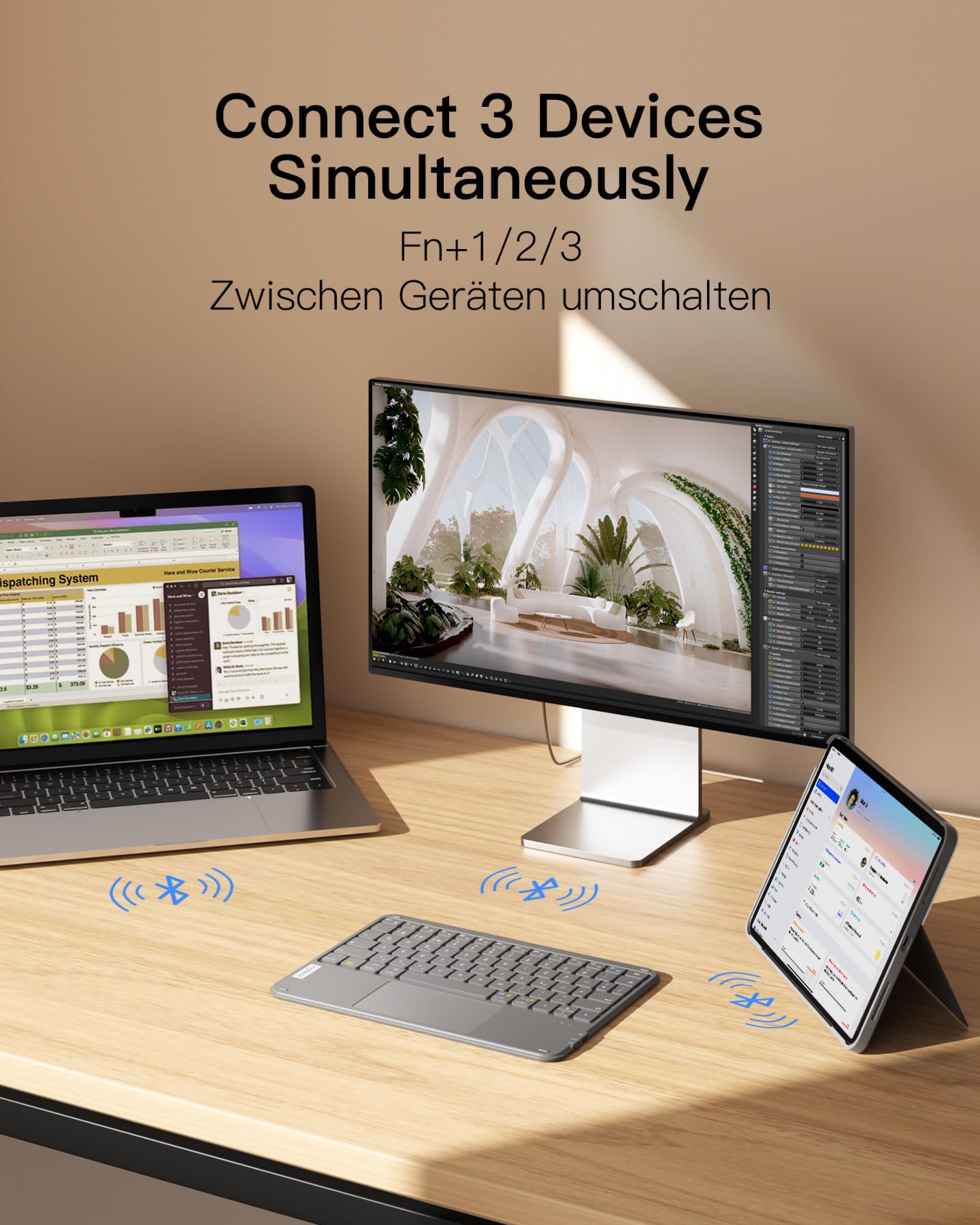 Inateck Tablet Tastatur mit Touchpad, Ultraleichte Tastatur Kabellose QWERTZ Deutsch mit Trackpad, kompatibel mit iPad/Tablet/Windows/Laptop/PC,KB01105