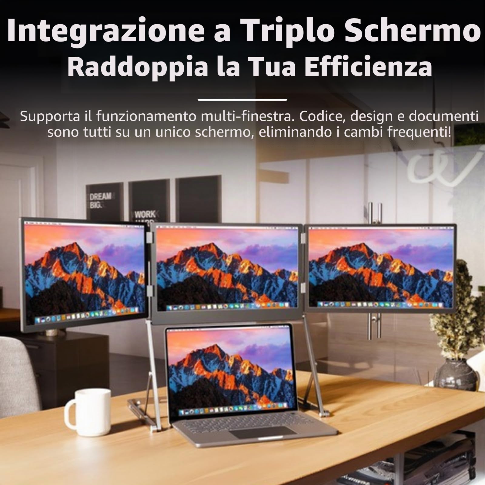 15,6" Extender per Schermo Triplo, Monitor Portatile Fhd 1080p per Laptop, USB-C HDMI, Extender Monitor Plug-Play per Triplo Schermo, per Mac/Windows, per Laptop da 13"-17,3"
