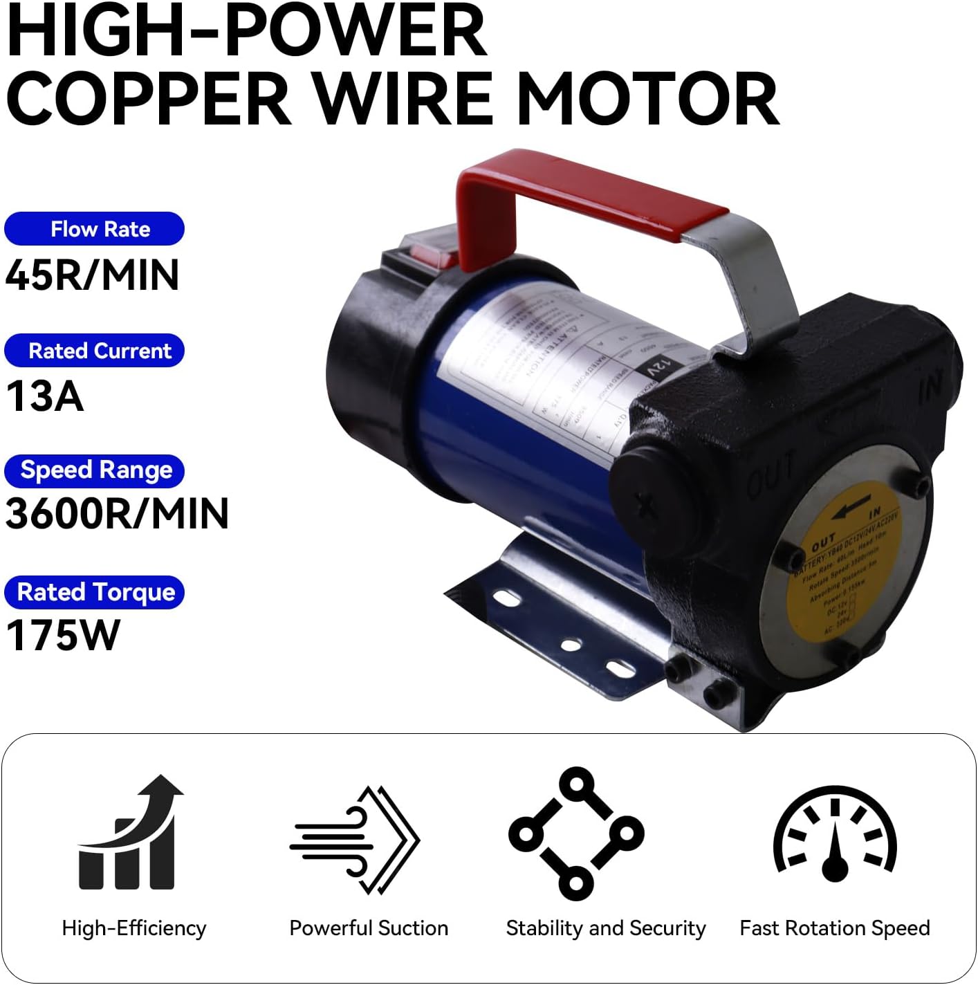 12V 175W Portable Diesel Fuel Transfer Pump, 12 GPM Self-Priming with Manual Nozzle, 6.5ft Suction & 13ft Discharge Hose, 3/4" NPT for Diesel/Kerosene/Machine Oil
