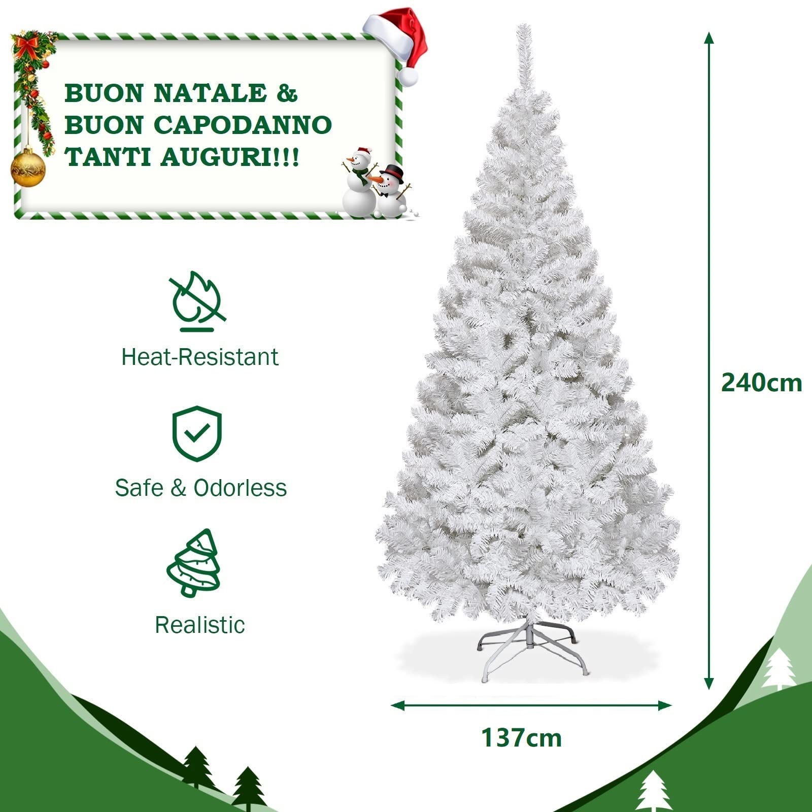 RELAX4LIFE Árbol de Navidad Artificial Blanco 150/180/210/240 cm, Arvore de Natal de PVC con Soporte de Metal, Árbol de Navidad Decorativo para Salón, Jardín, Tienda y Oficina (240 cm, 1138 Ramas)
