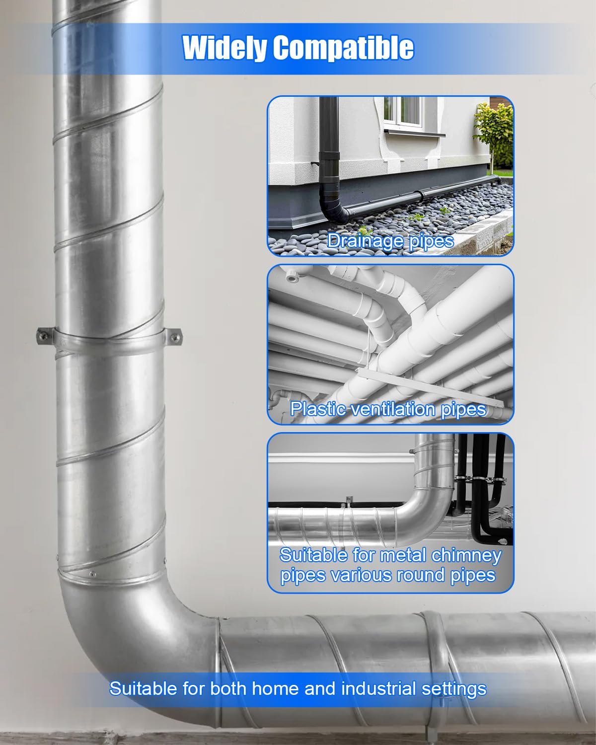 6 Inch Chimney Systems Bracket, Heavy Duty Adjustable Vent Wall Strap, High Strength Steel Vent Pipe Hanger Support Bracket, Adjustable Range of Pipe Clamp is 6.2-6.6 Inches, 2 Piece