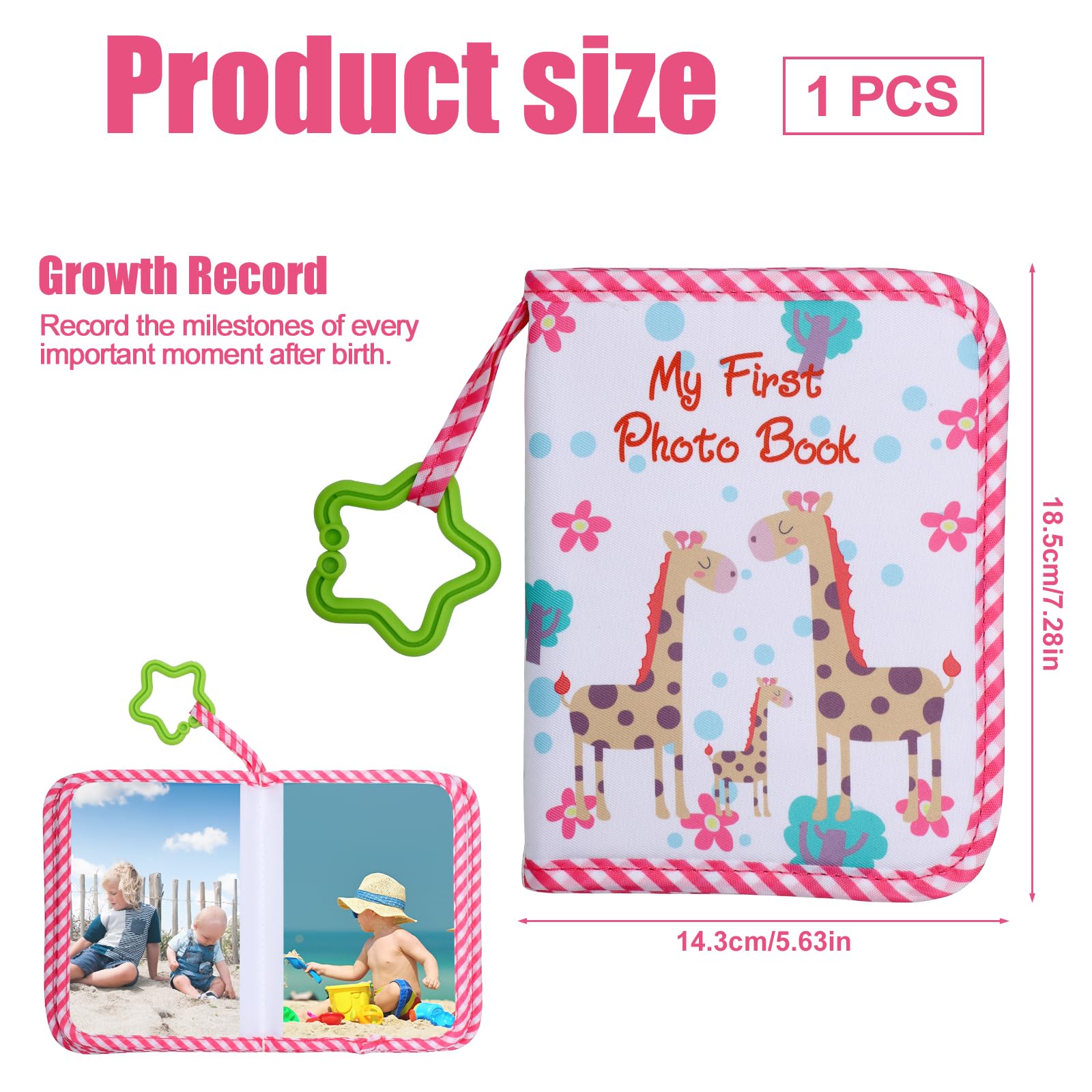 Baby Photo Albums, Soft Polyester Baby Album Photo Book Holds 17pcs 4X6" Pictures with Hook Colourful My First Family Photo Album Baby Memory Book for Newborn Toddler Kids(Giraffe) - Image 2