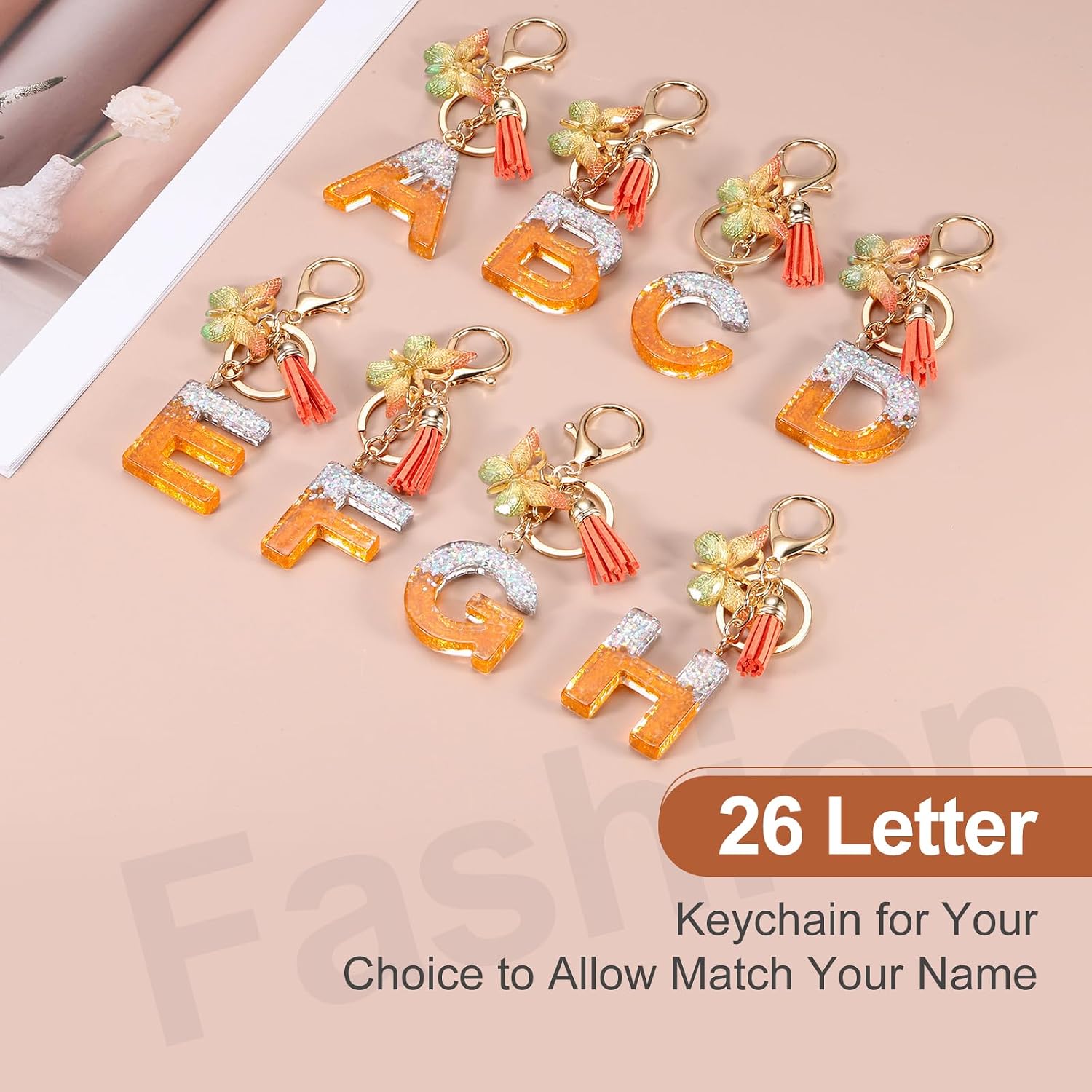 MECCANIXITY Initial Letter Keychain, Cute Tassel Butterfly Keychain Letter Charm for Women Girls Key Purse Handbag