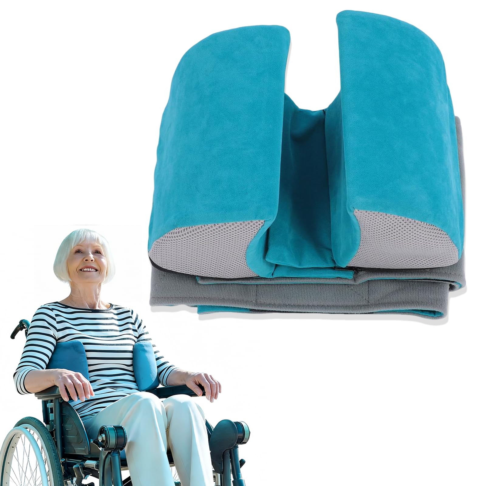Cuscino di supporto laterale regolabile per sedia a rotelle, chiusura antiribaltamento universale, rivestimento antidecubito, supporto di posizionamento laterale e aiuto di sicurezza per sedie