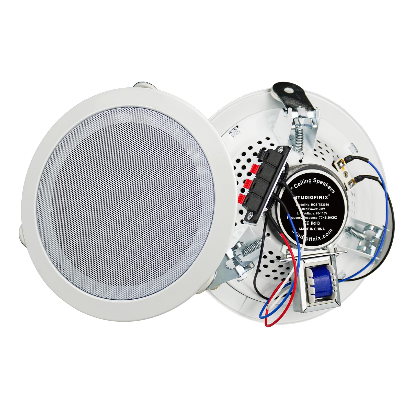 STUDIOFINIX Altoparlante da soffitto da 20,3 cm, 70 V, potenza 5 W/10 W/20 W, risposta in frequenza 70 Hz-20 kHz, altoparlante PA a soffitto per grandi spazi commerciali e sistemi musicali di