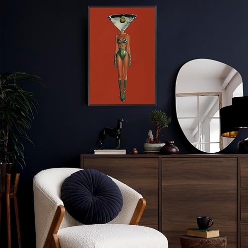 Miniatura 5 de Abstracto Oliva Martini Copa de Cóctel Mujeres Lienzo Arte de Pared Moderno Surrealismo Cóctel Posters Retro Preppy Rojo Estético Pintura Pintura