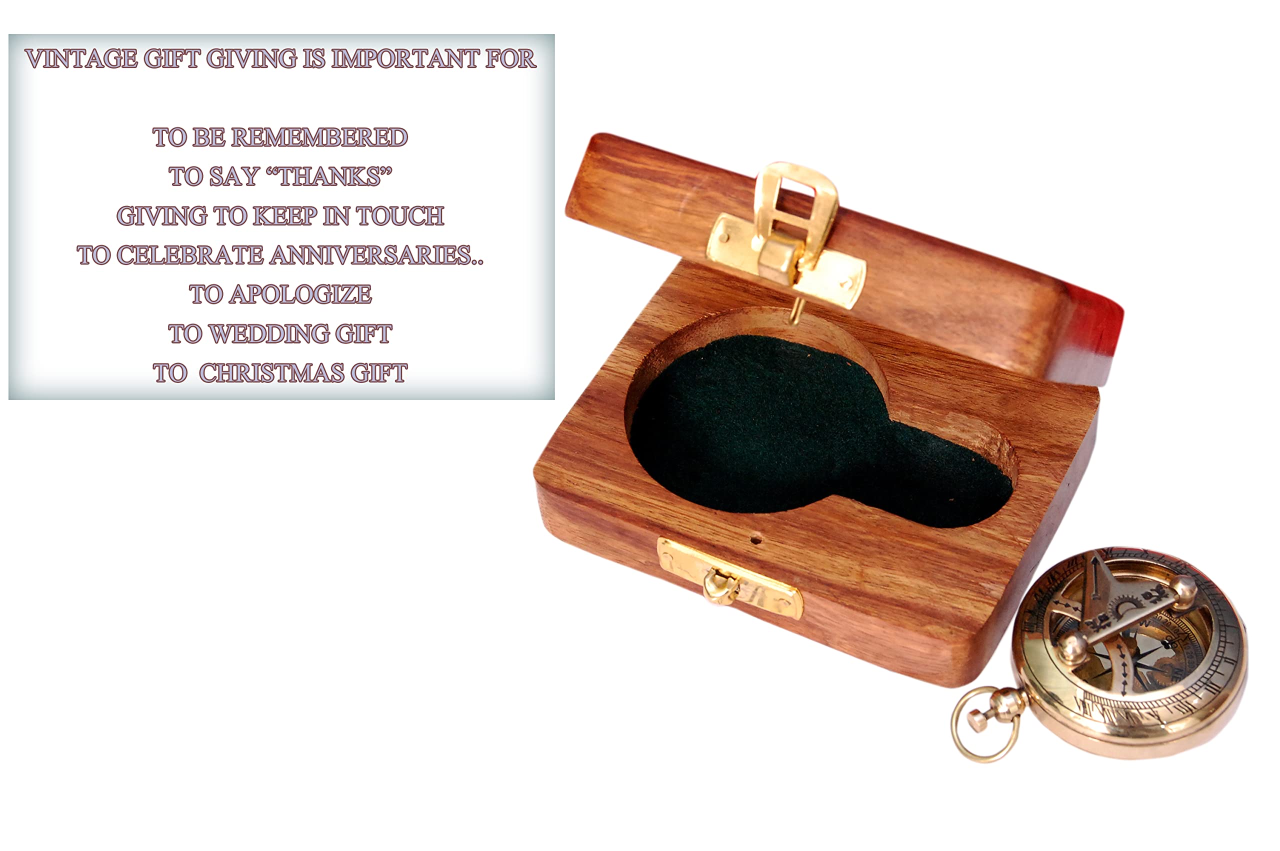 Brújula náutica de latón con caja de madera, reloj solar de latón antiguo y cobre para camping, senderismo, turismo, regalo grabado para él, reloj náutico, regalo de brújula