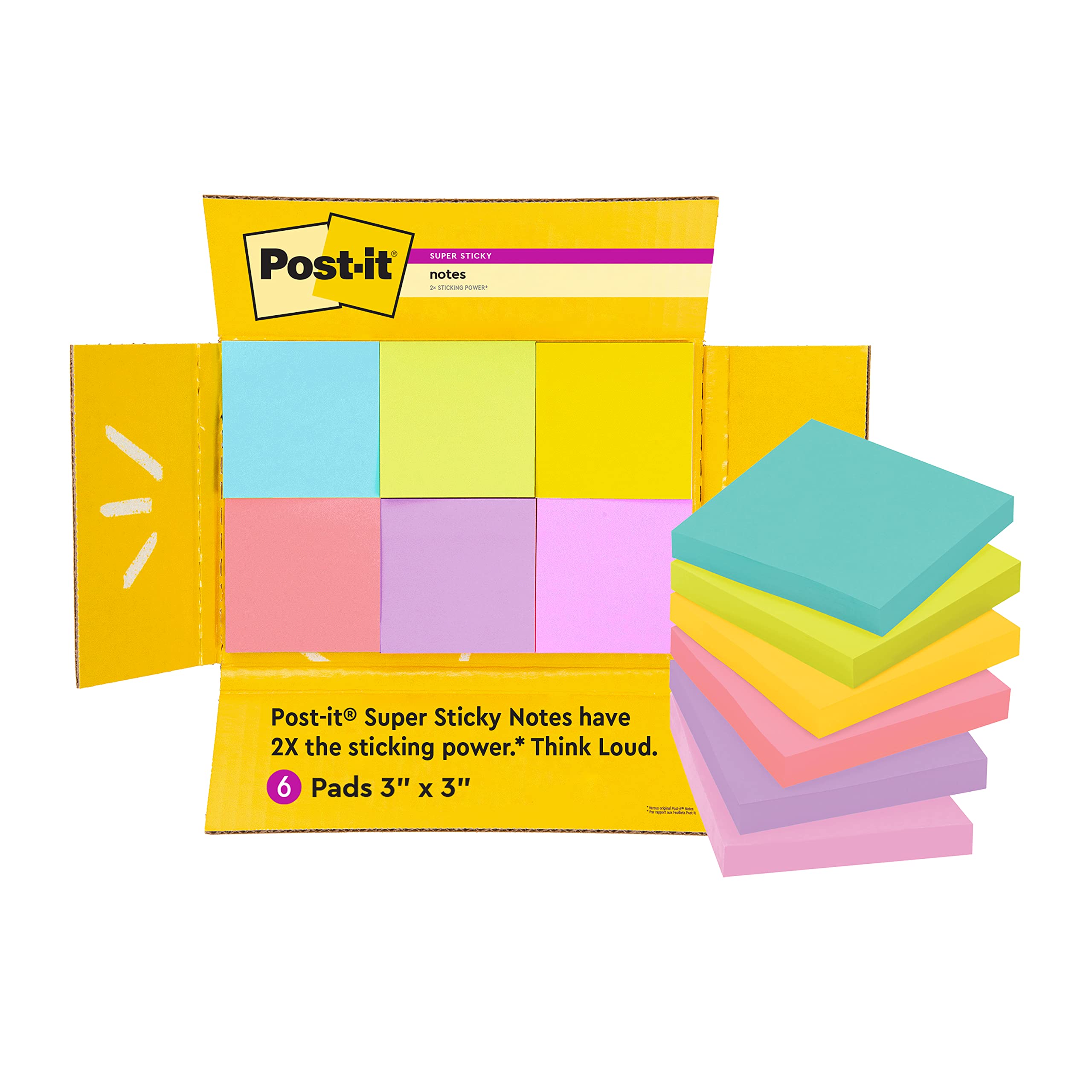 Amazon Com Post It Super Sticky Notes 3x3 In 6 Pads Pack 90 Sheets Pad Amazon Exclusive Bright Color Collection Aqua Splash Acid Lime Tropical Pink Sunnyside Guava And Iris Infusion