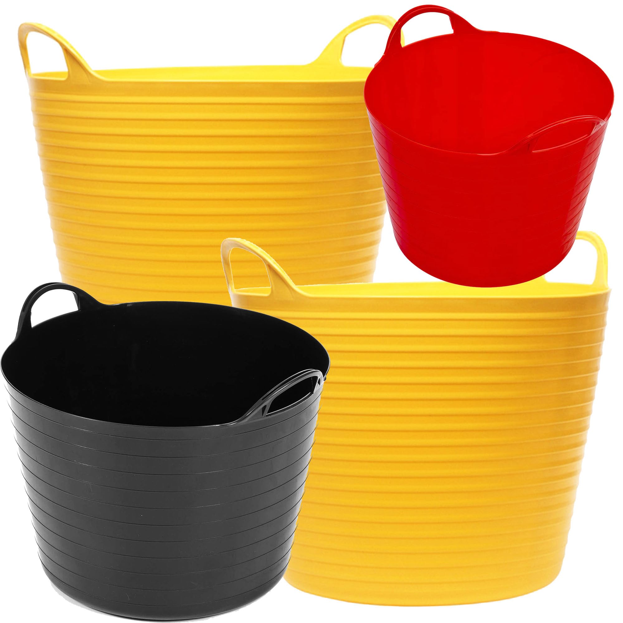 STORM TRADING GROUP Flexible Tubs 40 Litre Strong Robust Flexi Tubs Black Yellow or Red Coloured Tub Multi Purpose Storage Container Bucket For Garden (Yellow, 3 Tubs)