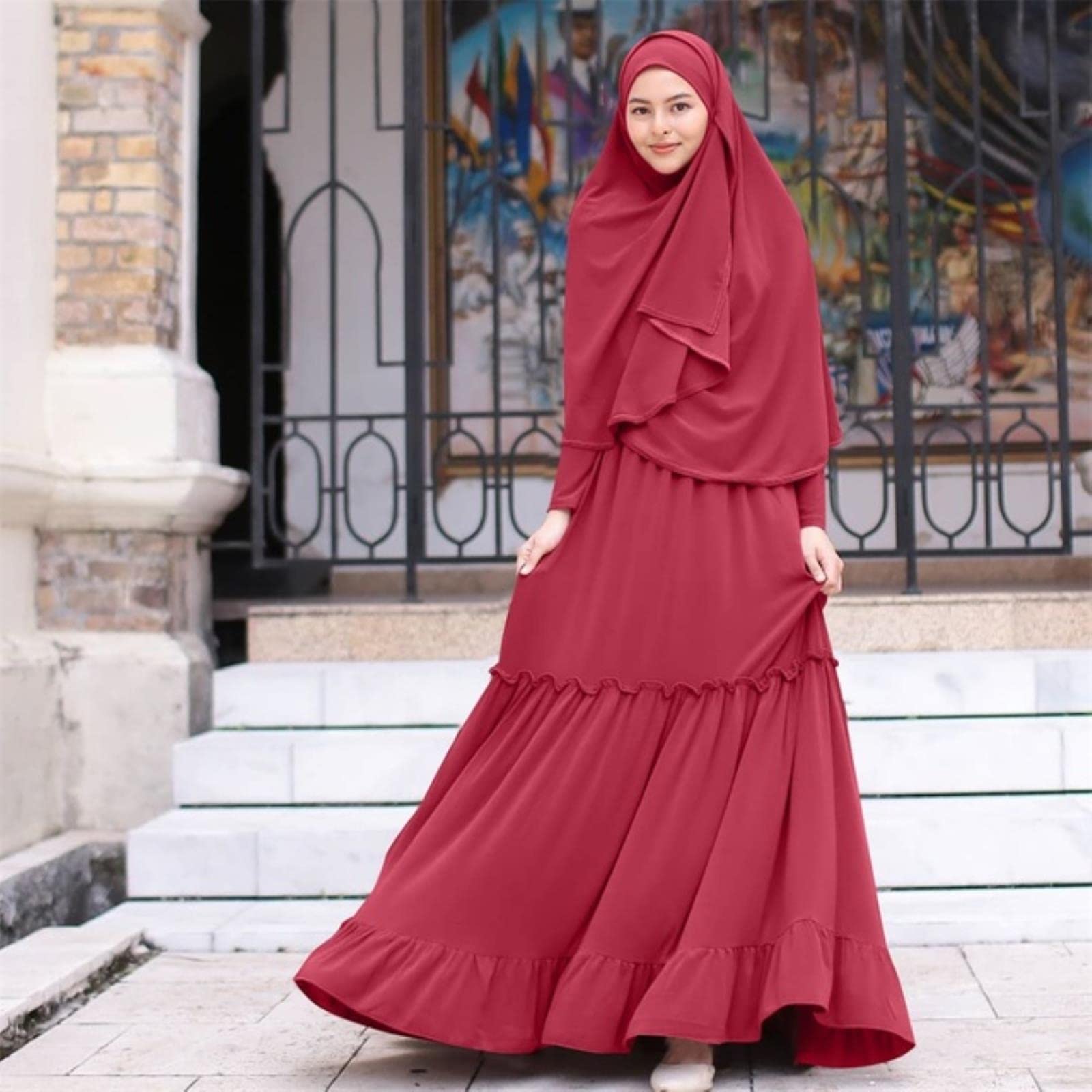 SDVKSII Muslim Long Dress Malaysia Turkey Islamic Worship Robe Hijab  Headscarf Ethnic Dubai Arabic Clothes New 2 Piece Set : Amazon.co.uk:  Fashion