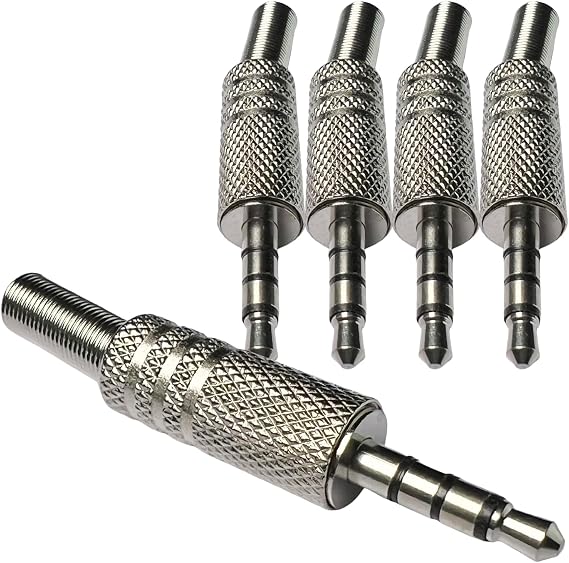 CESS 3.5mm 4-Pole TRRS Male Construction Plug Repair Headphone Jack Audio Soldering (5 Pack)