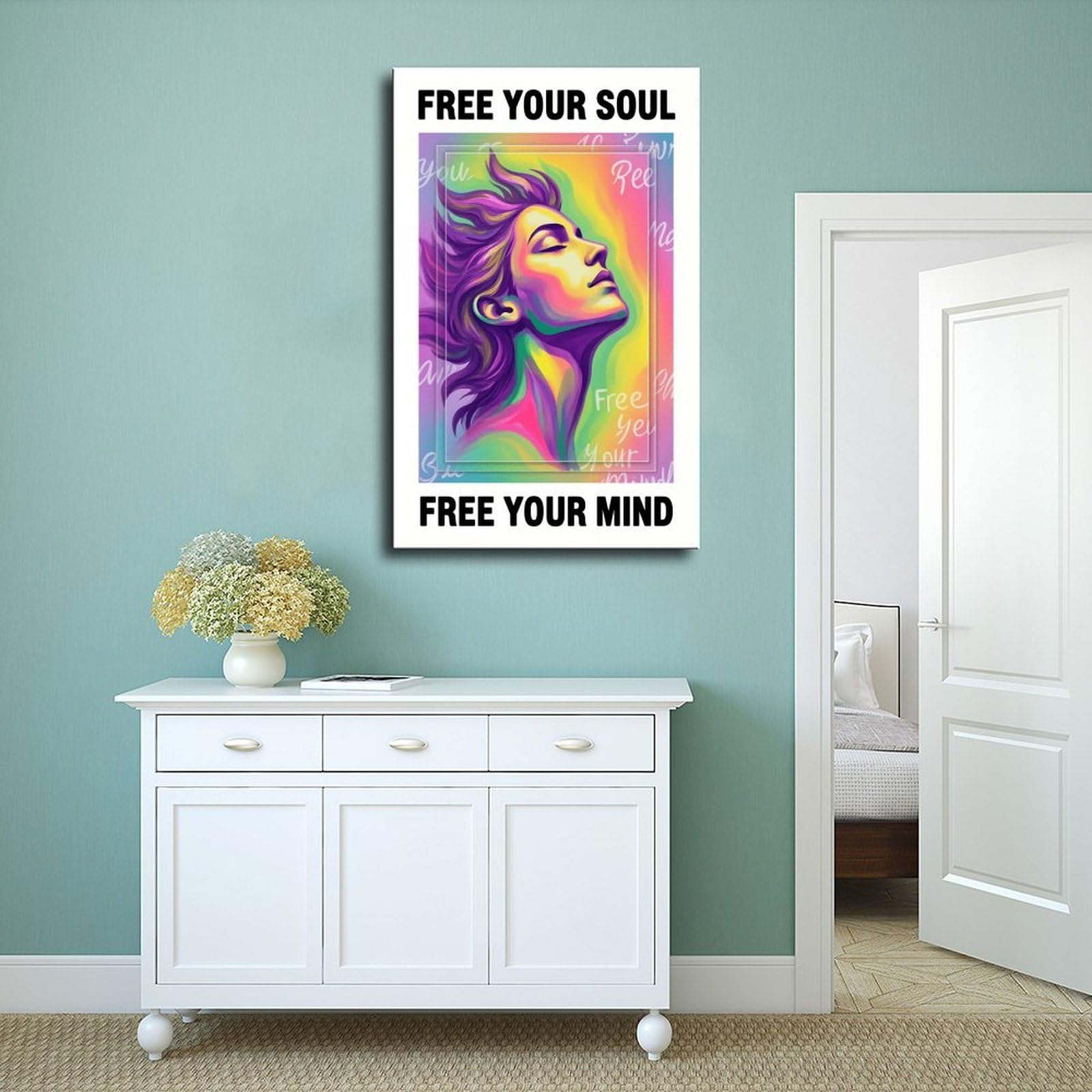 AYINUER Buntes abstraktes Portrait-Leinwand-Poster, Wandkunst, Dekordruck, Gemälde für Wohnzimmer, Schlafzimmer, Dekoration, ungerahmt, Druck-Stil, 61 x 91,4 cm (L x B)