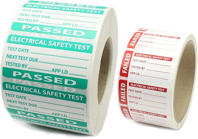 1,000 - PAT Testing - Passed Labels/Stickers - PP Durable Tear Proof Labels. 50mm x 25mm with 20 **Free** Failed Labels.