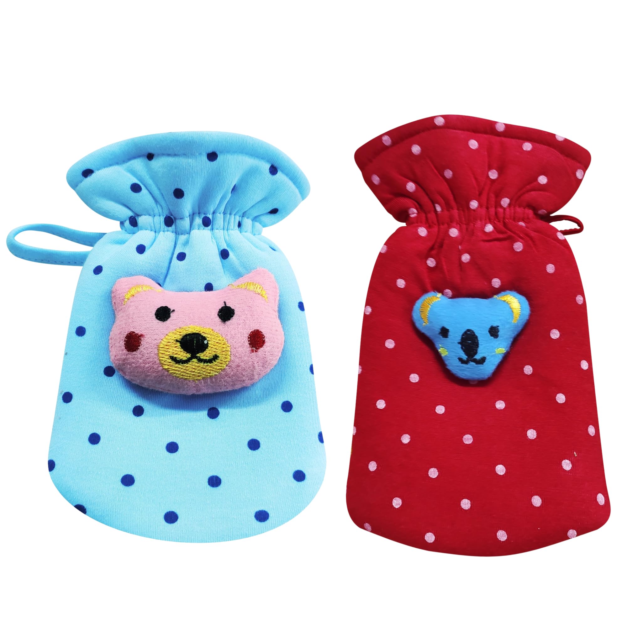 Sarvatapana Cotton Baby Soft Plush Feeding Bottle Cover (Pack of 2), Tote Carrier Bags Printed Dot Cartoon Baby Bottle Covers Suitable for 60-125ML (Red & Blue)-image-39