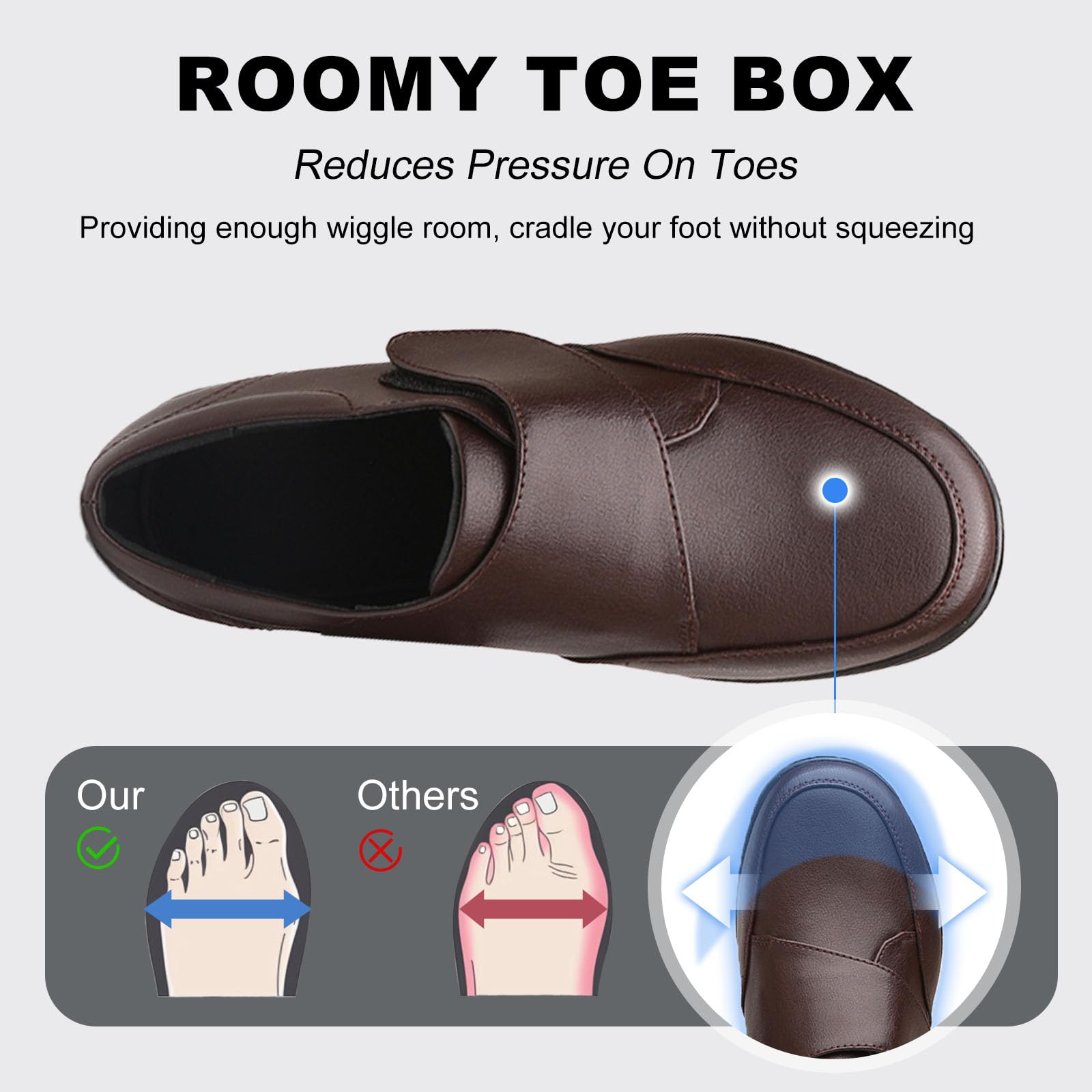 Zapatos Cuero Ortopédicos Diabéticos,Zapatos Ancho Especial para Pies Hinchados Zapatillas Hombre,Caminar Zapatos,Ancianos Zapatos Preventivos Salud Fascitis Plantar,Marrón,38EU