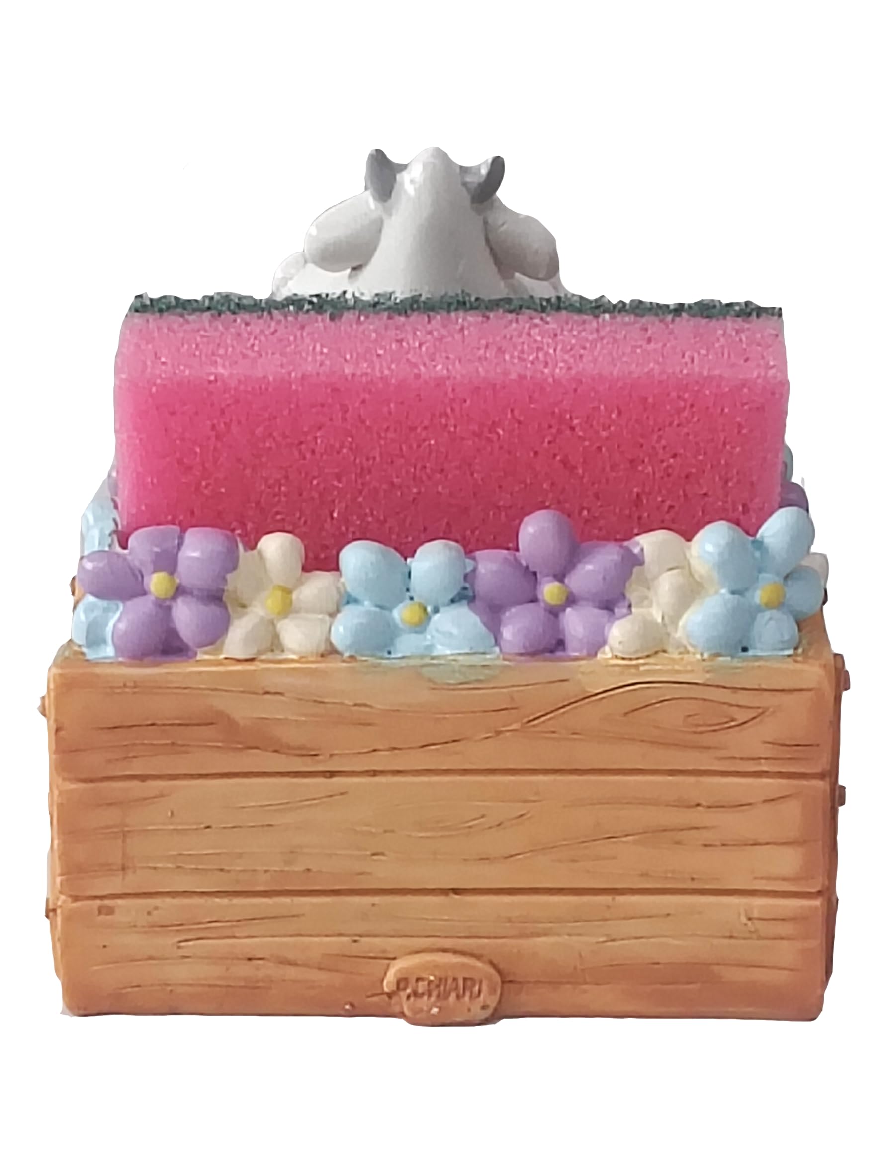 Paolo Chiari Porta Spugna da Cucina in Marmoresina Dipinta a Mano (Alice con Fioriera, 14x11x9,50)