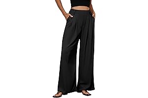 Tongmingyun Women's Elasticated Waist Wide Leg Waffle Pants