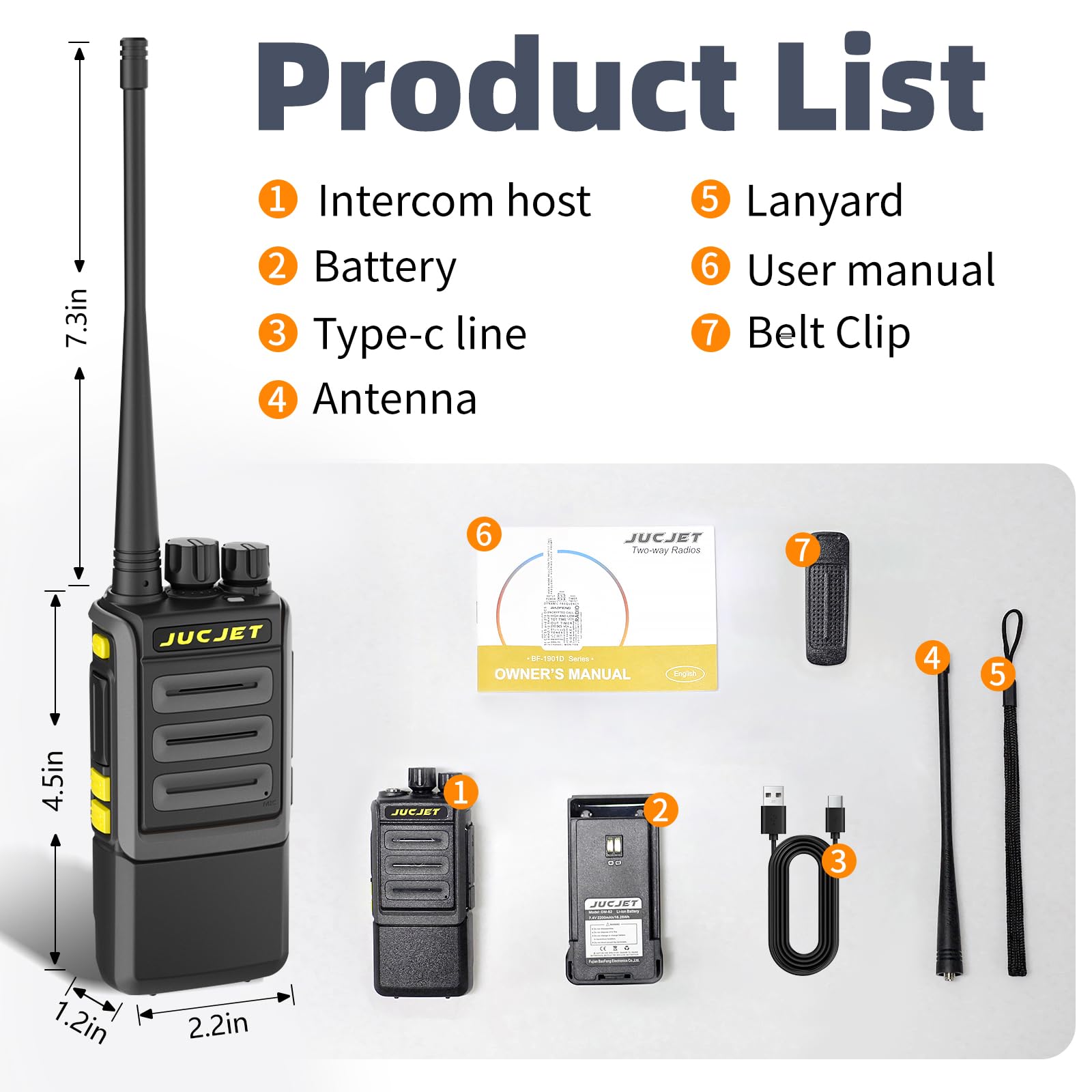 1901D Walkie Talkies, Radioaficionado 430-440MHz, USB-C, 2 Piezas