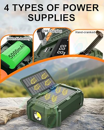 Miniatura 4 de VXF Radios AM FM portátiles con radio meteorológica NOAA, radio de emergencia solar de 25000 mWh con linterna LED, alarma SOS, carga de manivela y