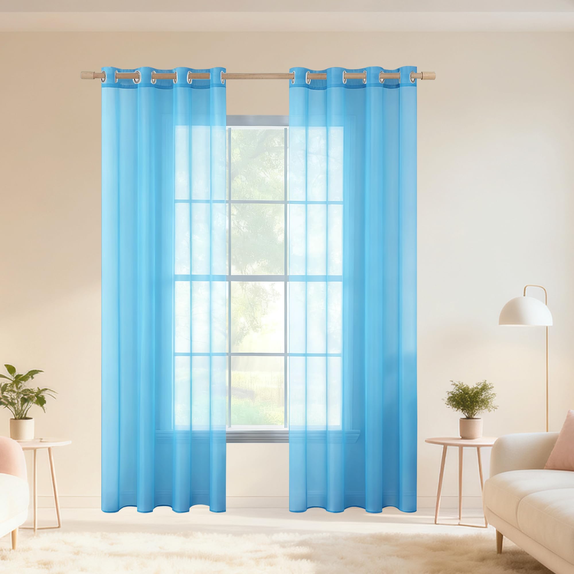 Voilages oeillet bleu ciel 100x285 habillent votre baie vitrée