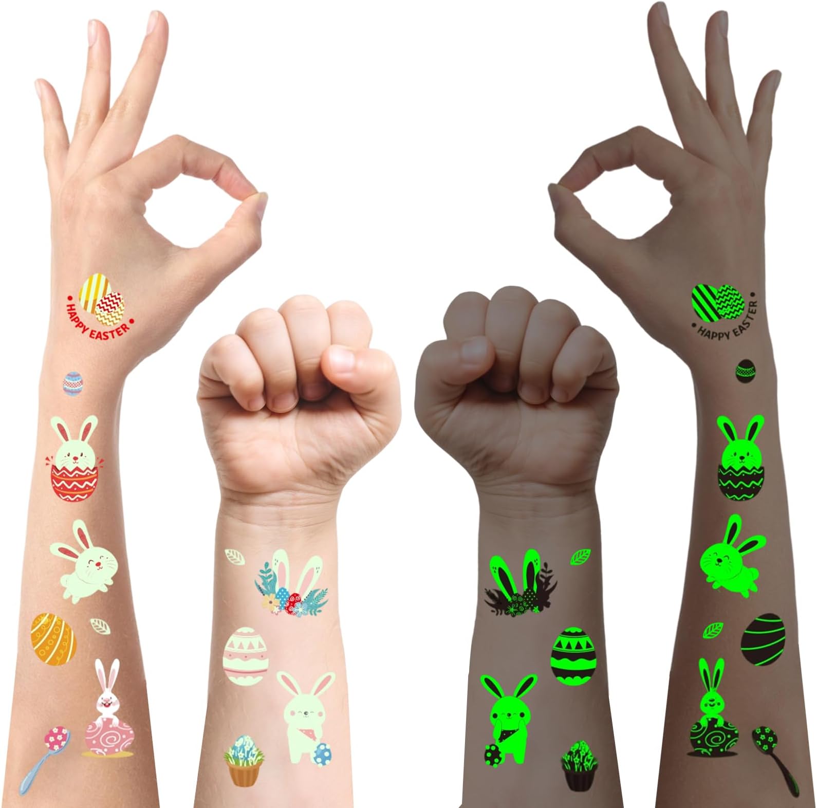 Easter Tattoos for Kids 10 Sheets, Easter Gifts for Kids, Luminous Temporary Tattoos for Basket Fillers, Tattoo Stickers for Children Decorations for Crafting