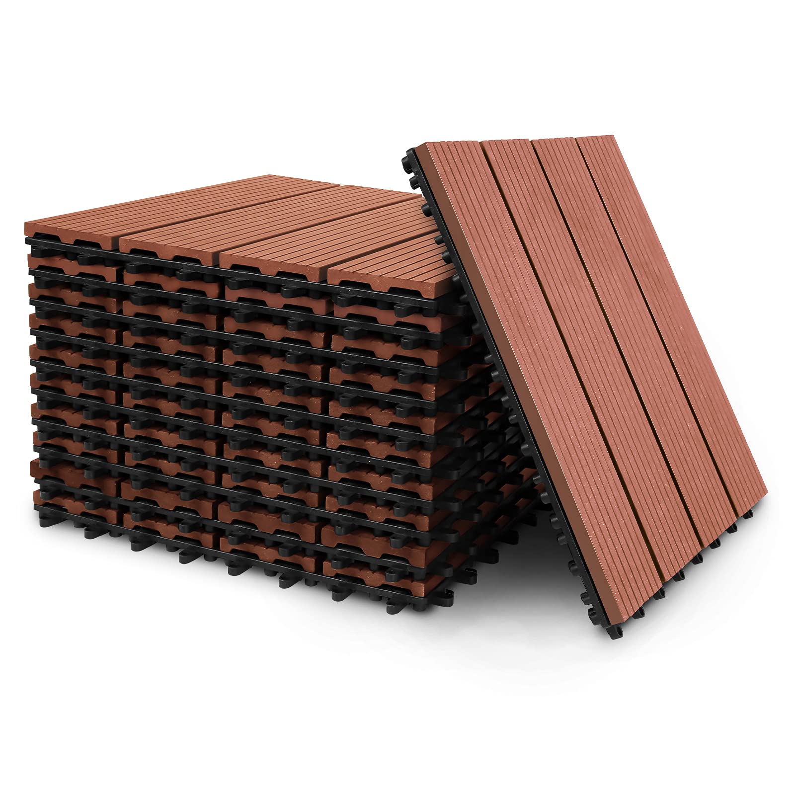 Confezione da 55 piastrelle in legno WPC, 30 x 30 cm – 5 m². Ideale per ambienti esterni, piastrelle a scatto, per balcone, giardino e terrazze, installazione semplice, veloce e pratica