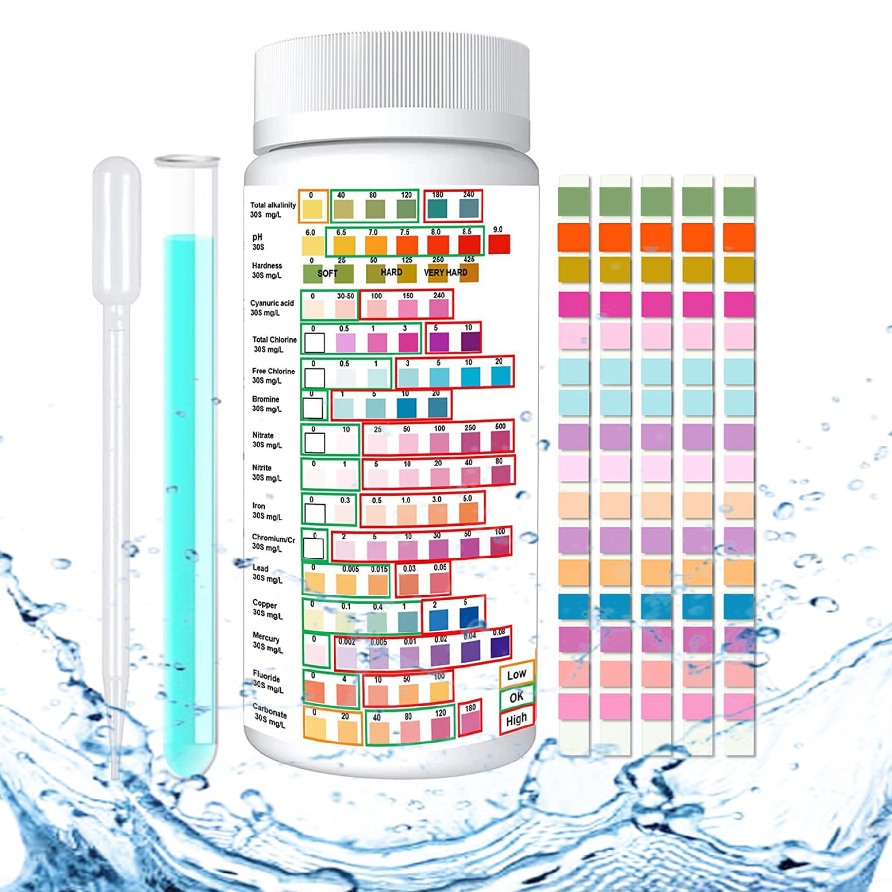 Kit de prueba de agua potable de 100 piezas para grifo y pozo 16 en 1 1