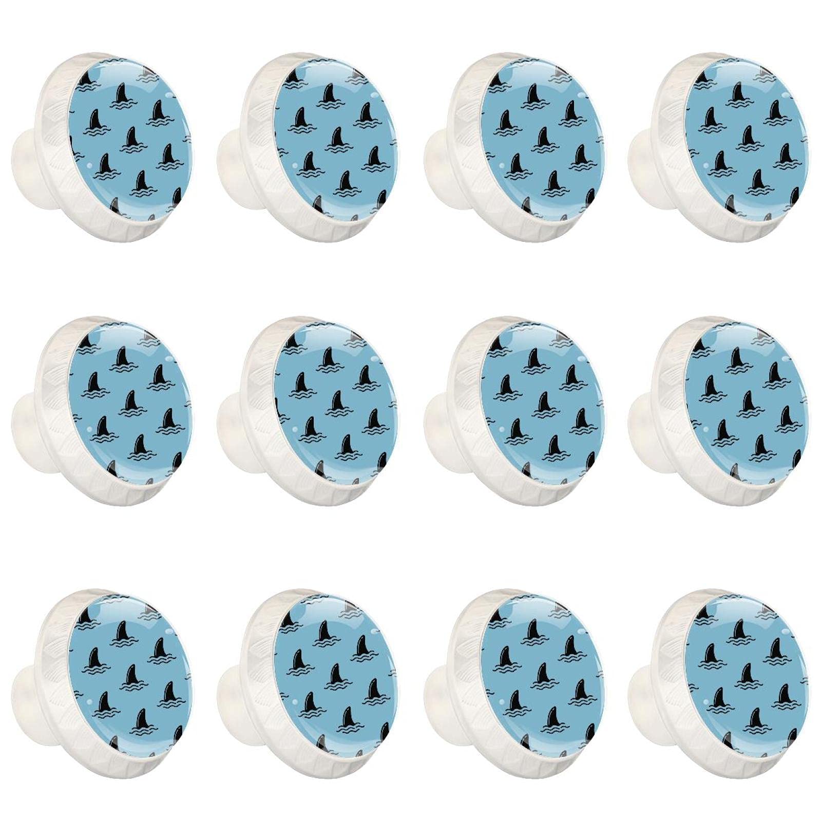 Boutons d'armoires de cuisine bleu requin océan pour tiroirs de commode x12