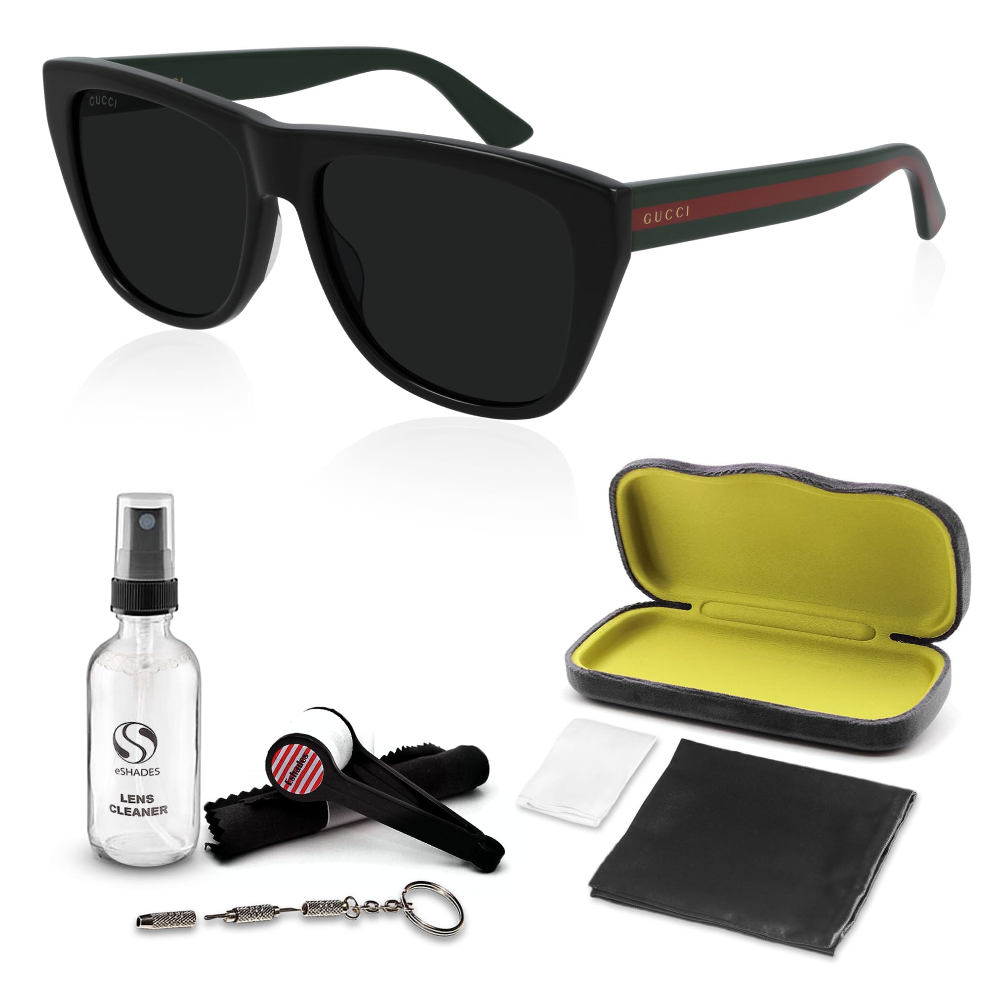 Gucci GG0926S Lettering Logo Square-Shaped Non-Polarized Sunglasses for Men Includes Luxury Eyewear Kit Black Frame with Grey Lens