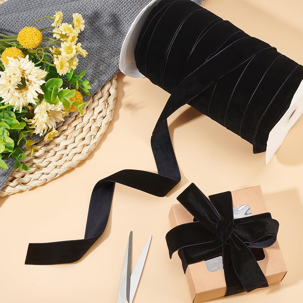 BENECREAT 50 Yard 10mm Velvet Ribbon Black Single Sided Velvet Ribbon Wrapping Ribbon For Crafts Gift Package Hair Bow Clip Sewing Wedding Decor