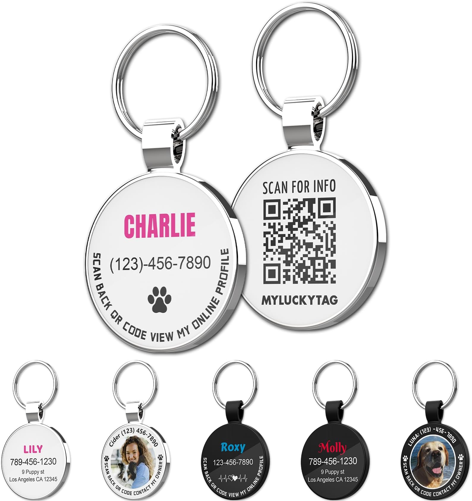 MYLUCKYTAG Personalized QR Code Pet ID | Dog & Cat Collar Tag | Online Profile with Instant Scanned Location Alert Email
