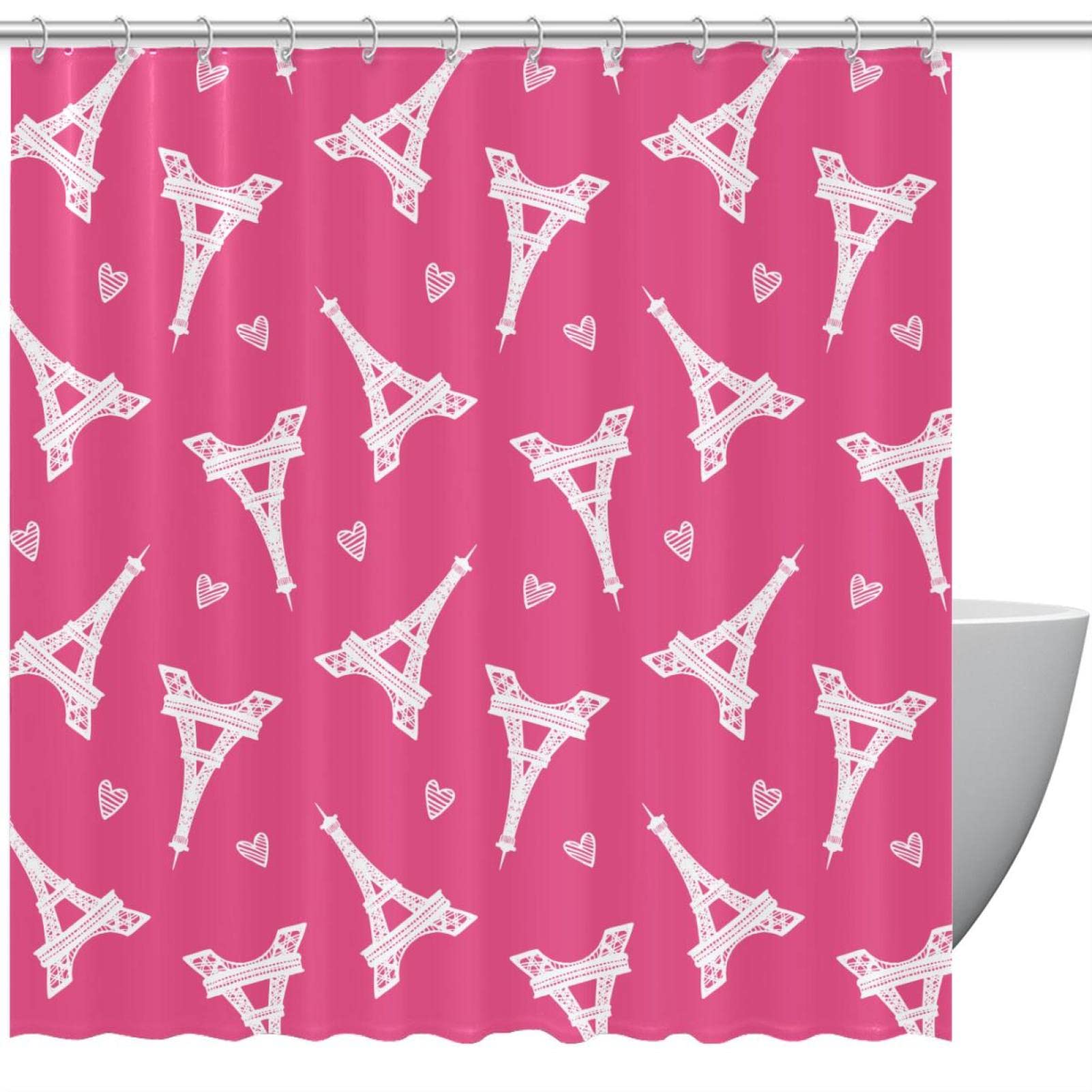 Rideau de douche tissu Paris Tour Eiffel rose imperméable pour salle de bain design