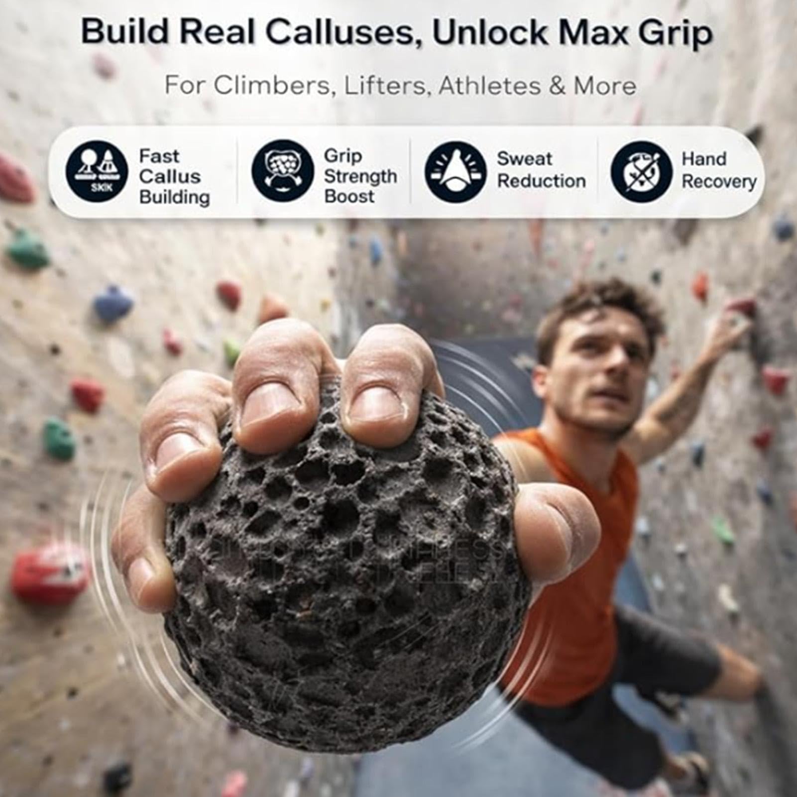 Boule de Callosités pour Main | Outil Rocher D'Escalade Portable Antitranspiration | Entraîneur De Préhension D'Escalade Pour Athlètes - pour Intérieur Extérieur Sac à Dos Adultes Femme Homme