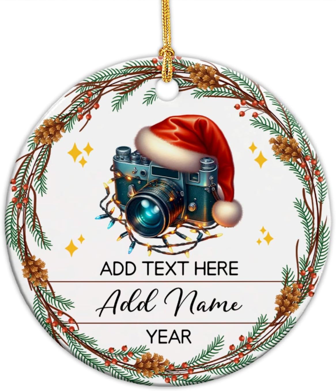 Photographer Xmas Ornament 2026, Customized Name & Text Photographer Ceramic Ornaments Christmas, Personalized Camera Christmas Ornament Gift for Men Women, Custom Photography Lover Decor