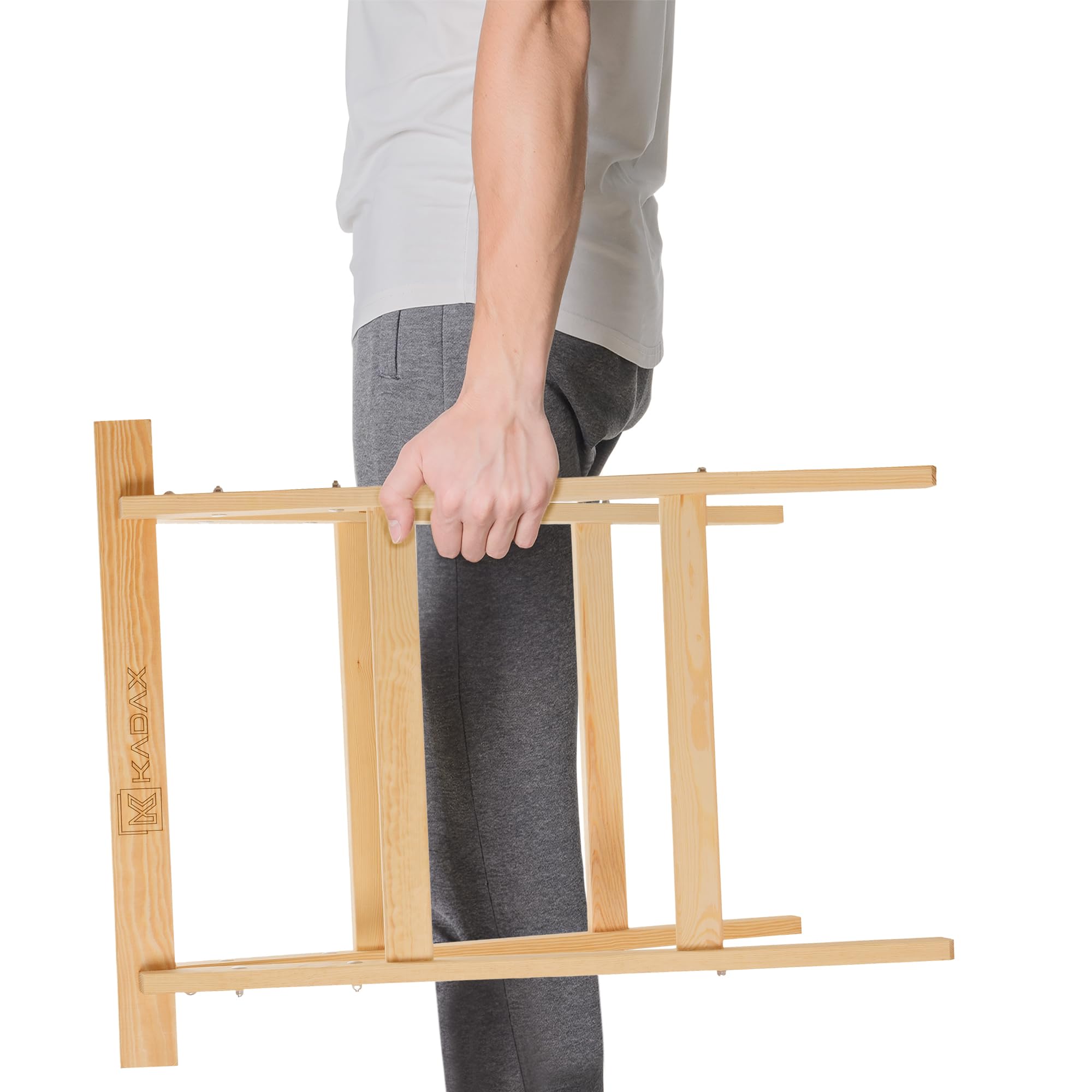 KADAX Klappbarer Arbeitsbock aus hochwertigem Holz, Klappbock mit Einer Tragkraft von 150 kg, Montagebock für Werkstatt und Bauprojekte, Gerüstbock (2 Stück)