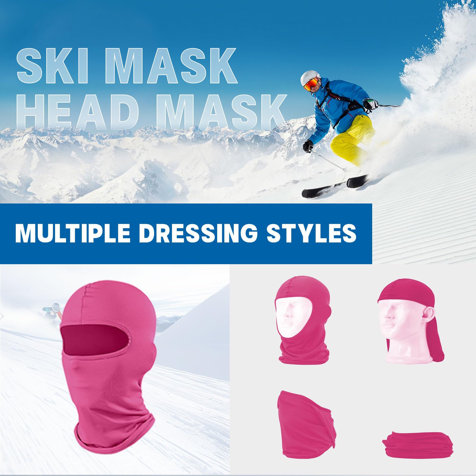 Kotkiddy® Cagoule - Masque de ski - Coupe-vent - Protection solaire - Protection UV - Pour femme - Rose - L, rose, L