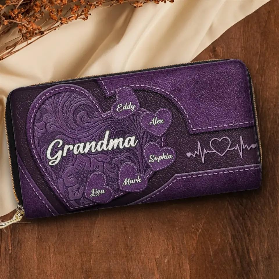 DOPTIKA Mothers Day Gifts for Mom, Grandma, Personalized 2D Leather Long Wallet, Great Grandma Gift, Grandma's Little Sweethearts Wallet, Mom Gifts from Daughters, Sons, Cute Wallets for Women2