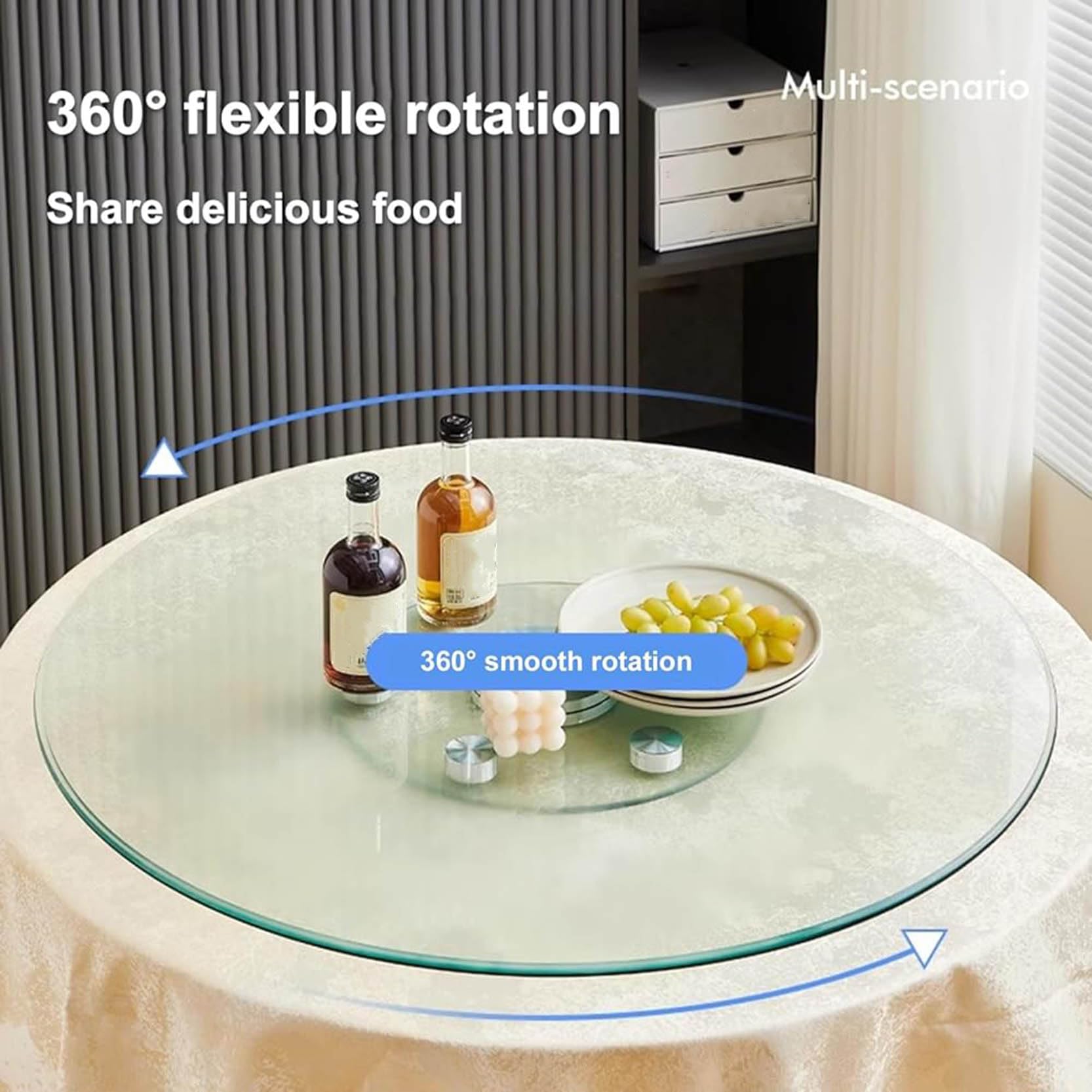Piatto Girevole Trasparente Lazy Susan, Grande Lazy Susan per riunioni di Famiglia e Banchetti con Cuscinetto in Lega di Alluminio, Silenzioso e Liscio, Vassoio Girevole in Vetro temperato (