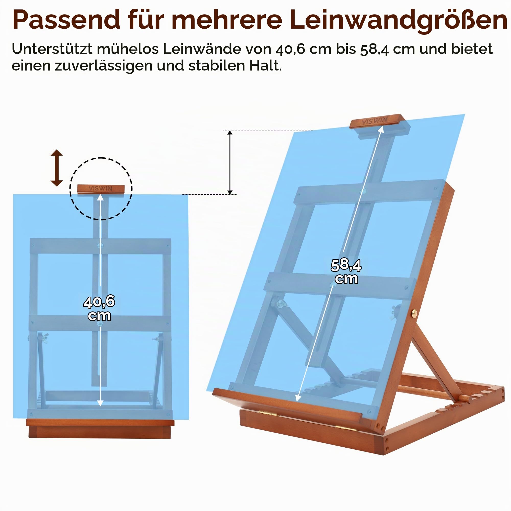 VISWIN Robuste H-Rahmen-Tischstaffelei aus Holz, hält Leinwand bis zu 23", verstellbare Künstler-Tischstaffelei aus Buchenholz zum Malen von Leinwand, für Erwachsene und Anfänger