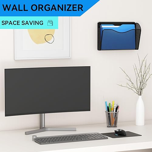 Miniatura 2 de Soporte para archivos de pared de 3 bolsillos individuales, organizador de papel para colgar archivos de malla, cesta vertical montada en la pared,