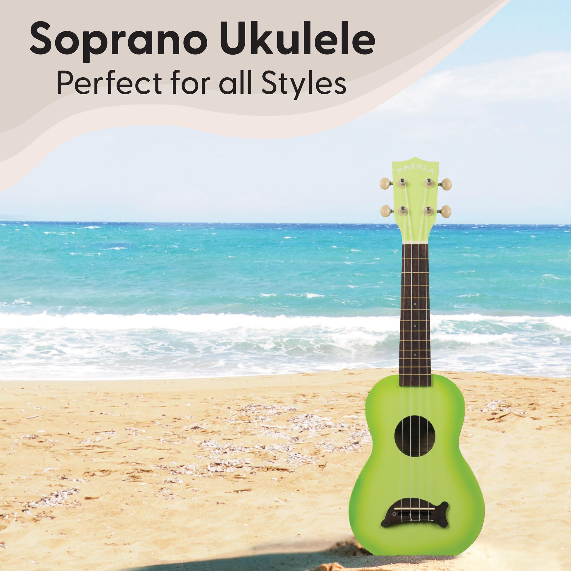 Kala Brand Music Co. Makala Dolphin, 4-String Ukulele, Green Burst, Soprano Vibrant Design, Aquila Strings, & Durable Build - Image 2