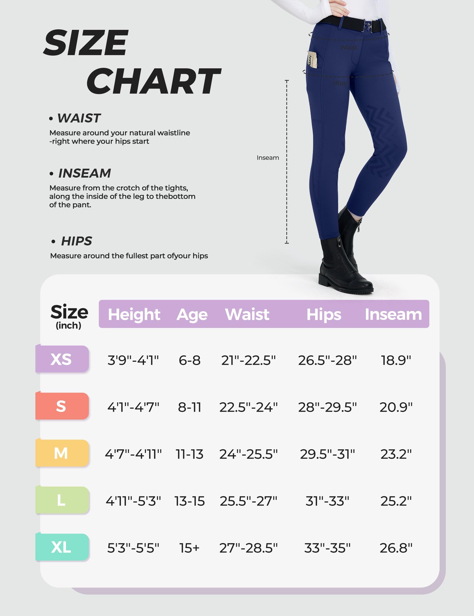 FitsT4 Sports Pantalon d'équitation en polaire pour filles - Avec poches - Avec empiècement au genou