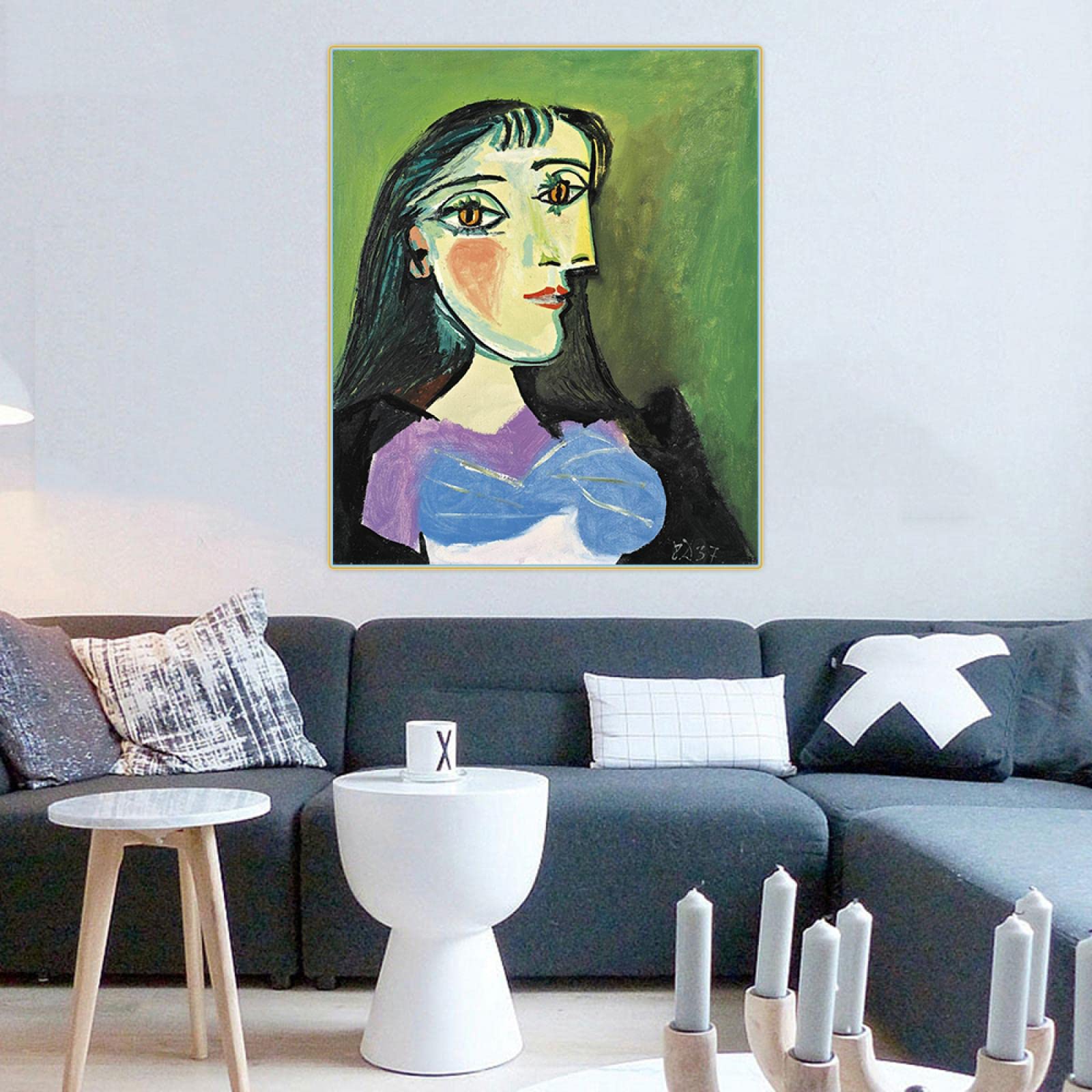 Wandbild Träumende Frau Picasso - Leinwand Druck 60x80cm Mit Rahmen, Wohnzimmer Deko