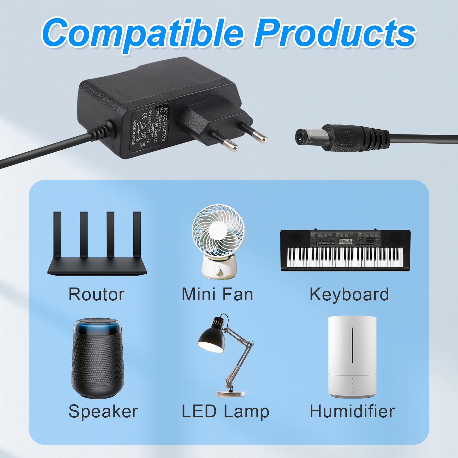 12V 1A 12W Fuente de Alimentación Universal, AC/DC Adaptador 100-240v 50/60hz Universal Corriente Transformador Cargador 5.5 x 2.5 mm para Cámara CCTV, Luces LED, Router, Monitor, Tira de Luz — view 2