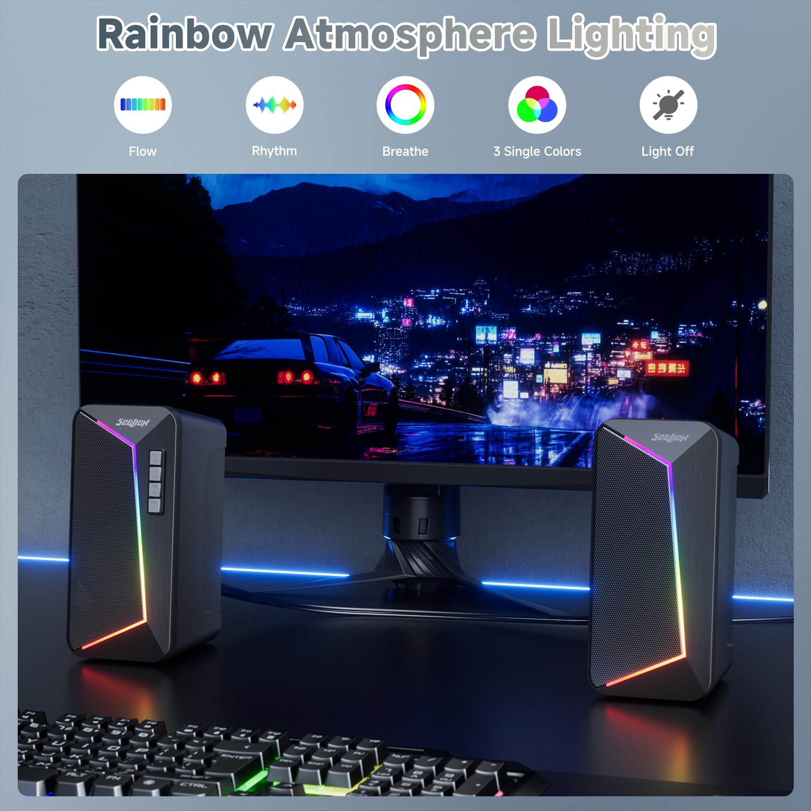 SOULION Altoparlante PC, alimentato tramite USB, con controllo volume, altoparlante da desktop per laptop, monitor