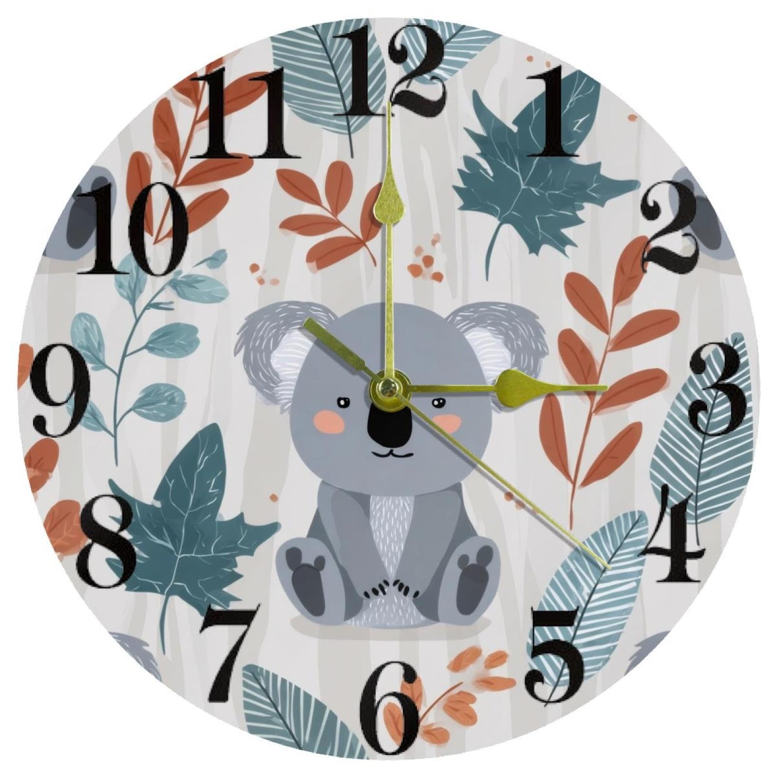 Horloge quartz sans tic-tac bébé koala silencieuse à piles pour maison