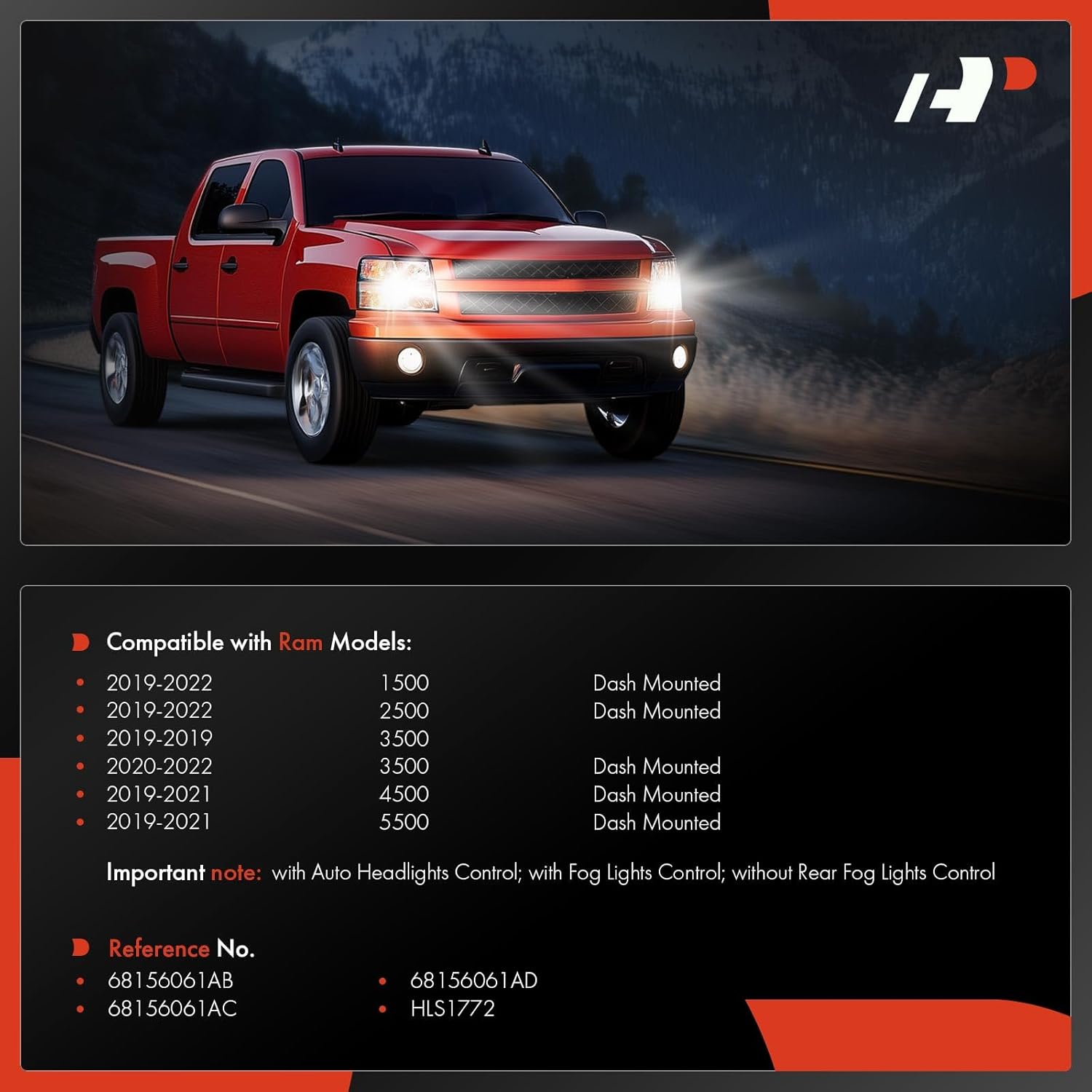 A-Premium Headlight Switch Instrument Panel Headlamp Dimmer Switch Compatible with Ram 1500 2019-2022, 2500 2019-2022, 3500 2019-2022, 4500 2019-2021, 5500 2019-2021