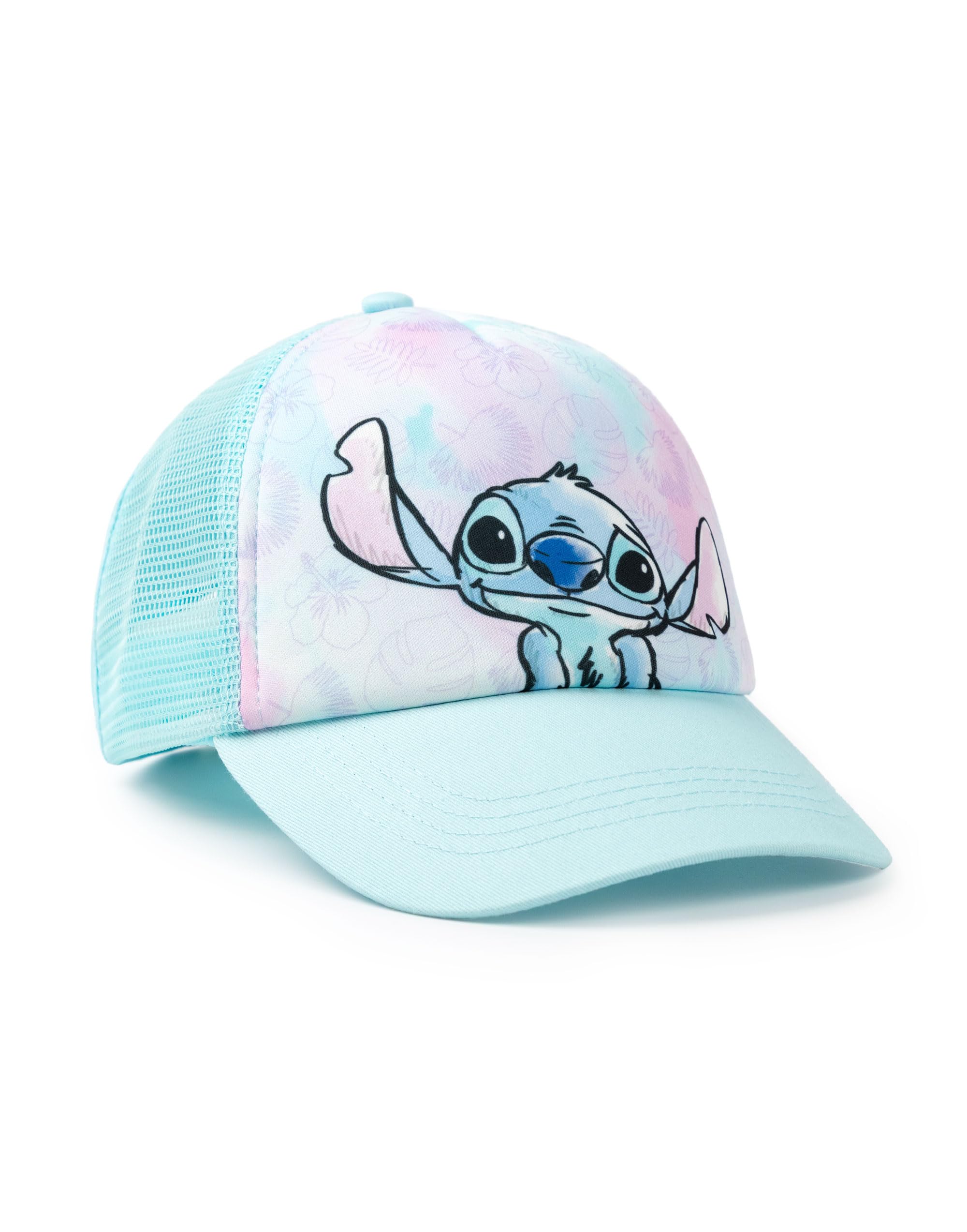 Disney Lilo & Stitch - Gorra de béisbol ajustable para niñas en azul claro, gorra de uso casual con gráfico de puntada, mercancía de puntada, protección solar trasera de malla, accesorio de personaje